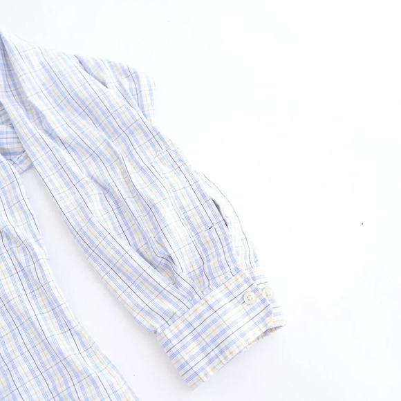 90S Ralph Lauren Yarmouth 100% Cotton Pinpoint Oxford Blue  & Yellow Plaid Shirt - Picture 4 of 12